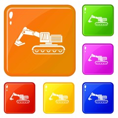 Poster - Excavator icons set collection vector 6 color isolated on white background