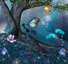 Enchanted Tree In The Middle Of The Blue Forest – 3D Illustration