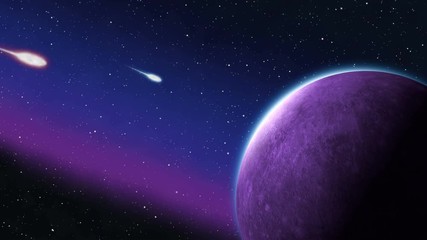Wall Mural - Blue and Red Purple Planet Asteroids Meteors impact