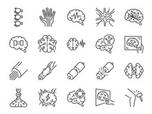 Neurology Line Icon Set. Included Icons As Neurological, Neurologist, Brain, Nervous System, Nerves And More.