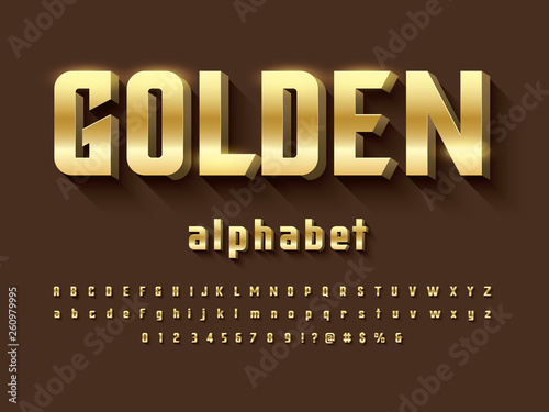 Vector of modern 3D bold gold alphabet design