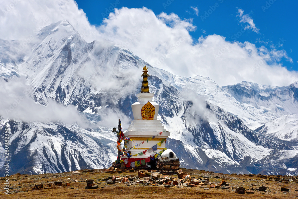 Buddhist stupa and Himalayas landscape - obrazy, fototapety, plakaty 
