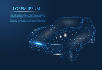 Poster - Abstract image of a car in the form of points and lines, triangles, broken glass. Business vector