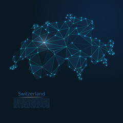 Aufkleber - Switzerland communication network map. Vector low poly image of a global map with lights in the form of cities in population density consisting of points and shapes in the form of stars and space.