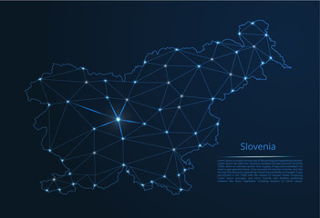 Poster - the map of the network of the slovenia. vector low-poly image of a global map with lights in the for
