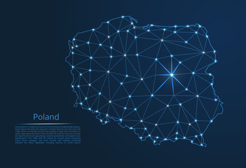 Poster - poland communication network map. vector low poly image of a global map with lights in the form of c