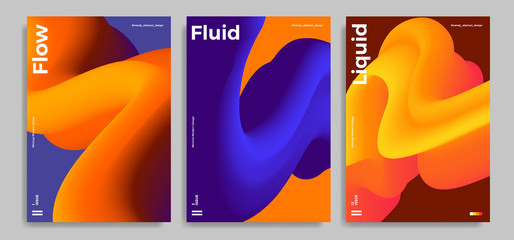 Wall Mural - Set of trendy abstract design templates with 3d flow shapes. Dynamic gradient composition. Applicable for covers, brochures, flyers, presentations, banners. Vector illustration. Eps10