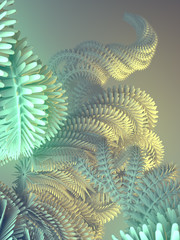 Poster - Abstract futuristic curled shape surrounded by colored mist. Computer generated geometric illustration. 3d rendering