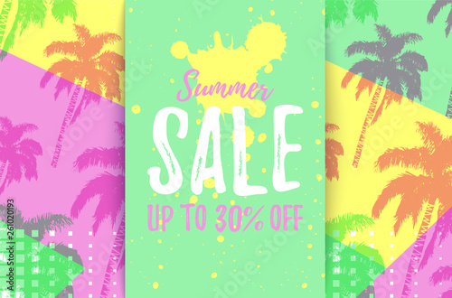 Summer Sale Up To 30 Off Card With Pattern Of Hand Drawn Palm