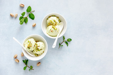 Pistachios ice cream, view from above