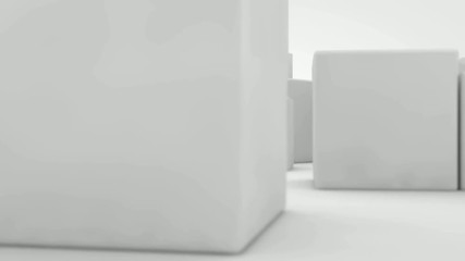 Poster - 3D animation of camera movement among many ice and sugar cubes. Shooting with depth of field