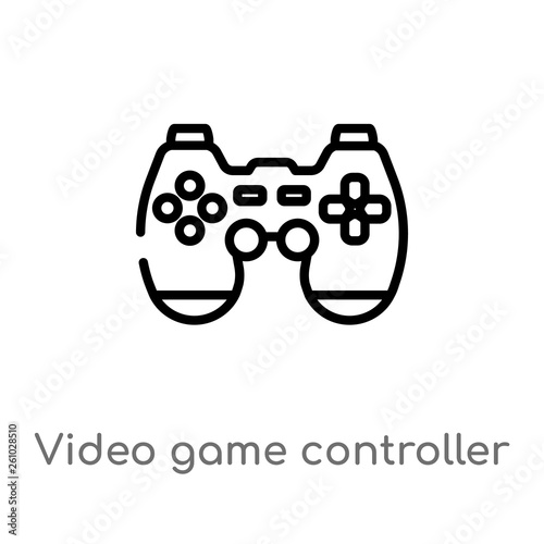 Outline Video Game Controller Vector Icon Isolated Black Simple