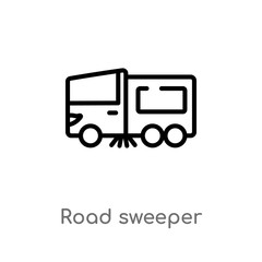 Wall Mural - outline road sweeper vector icon. isolated black simple line element illustration from transport concept. editable vector stroke road sweeper icon on white background