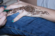 © ok_fotoday - Mehendi master puts henna pattern on the hand of a girl