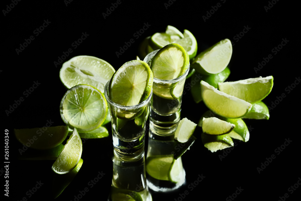 Shots of tequila on table