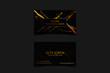 Luxury black business card with marble texture and gold detail vector template, banner or invitation with golden foil on black background. Branding and identity graphic design.