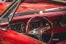 Red Retro Car Interior Close Up