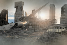 View Of The Destroyed Post-apocalyptic City 3D Render