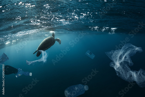 Cuadros en Lienzo Underwater global problem with plastic rubbish