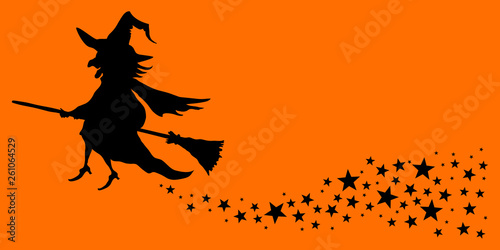 Cuadros en Lienzo Halloween Fliegende Hexe Sterne Orange/Schwarz