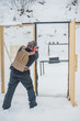 Indoor combat gun shooting training inside house on shooting range