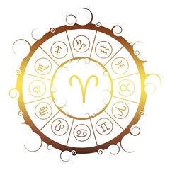 Wall Mural - Astrological symbols in the circle. Golden metallic gradient. Ram sign