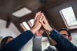 © bnenin - Group high-five. Business team celebrating success.