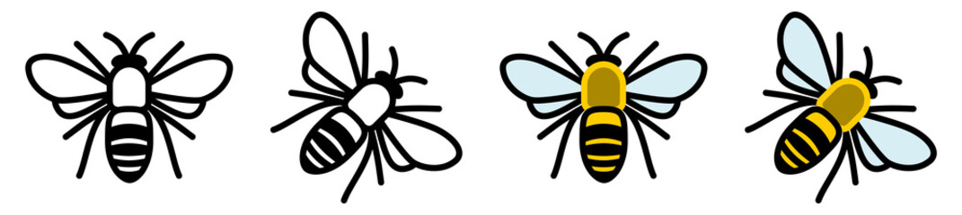 Sticker - bee icon, top view, black and coloured version