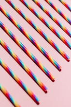 Striped Straws With Rainbow Flag Colours