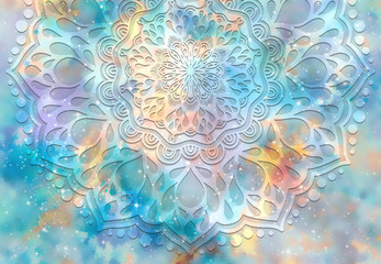 Wall Mural - abstract mandala graphic design and watercolor digital art painting for ancient geometric concept ba