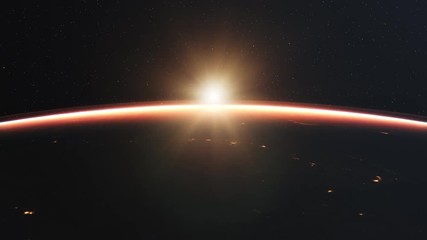 Wall Mural - 4K Beautiful Sunrise over Earth. Realistic earth with night lights from space. High quality 3d animation. Elements of this image furnished by NASA.
