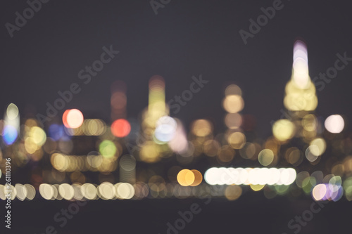 Blurred New York City Skyline At Night Color Toned Urban