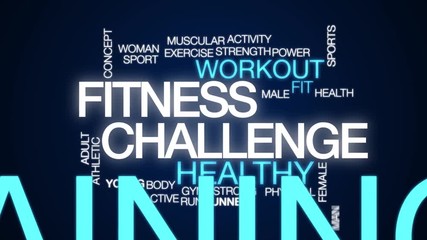 Wall Mural - Fitness challenge animated word cloud. Kinetic typography.