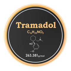 Wall Mural - Tramadol. Chemical formula, molecular structure. 3D rendering isolated on white background