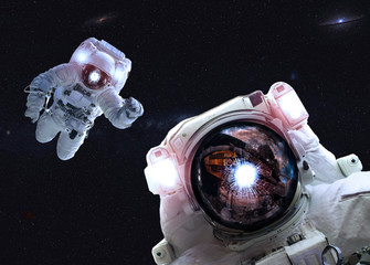 Wall Mural - asrtonauts in the space. science fiction wallpaper. elements of this image furnished by nasa
