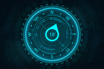 Poster - Futuristic Compass in HUD style for UI and UX, website or mobile application. Futuristic user interface gadget.  Compass FUI, HUD. Vector illustration device 