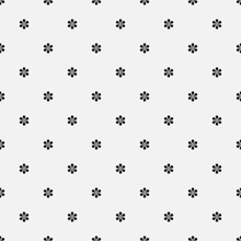 Seamless Vector Floral Pattern. Minimal Simple Background With Tiny Flowers. Decorative Stylish Monochrome Texture In Black And White. Isolated Repetitive Flat Tile Design.