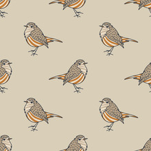 Seamless Vector Pattern With Birds. Stylish Hand Drawn Illustration. Decorative Background.