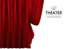 Banner With A Stage And Theatrical Red Curtains On A White Background