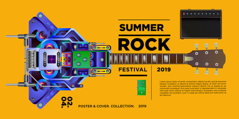 vector illustration summer rock music and guitar festival for banner and poster