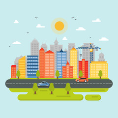 Wall Mural - City Cityscape Skyline Landmark Building Traffic Street Illustration