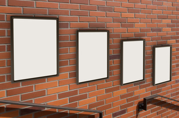 Wall Mural - 3D rendering of blank billboard (empty advertisement) on brick wall. Empty mockup template