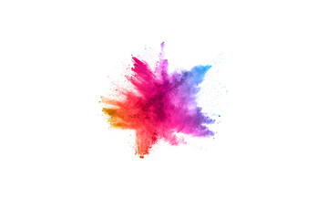 Canvas Print - multicolor powder explosion on white background. colored cloud. colorful dust explode. paint holi.