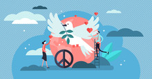 Peace Vector Illustration. Flat Tiny Love, Calm And Harmony Persons Concept