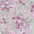 Seamless pattern with leaves and pink flowers. Floral design on a grey background. Watercolor illustration. The original pattern for fabric and Wallpapers.