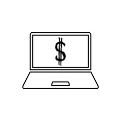 Laptop with dollar symbol icon isolated on white background