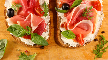 Sticker - bread with cheese and prosciutto ham