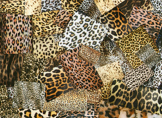 Creative art mood board. Handmade contemporary collage made of magazines and colorful paper cut clippings with leopard print. texture background.