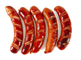 Grilled sausages isolated on a white background