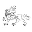 Medieval art chimera fire breathing lion with goat head and snake
